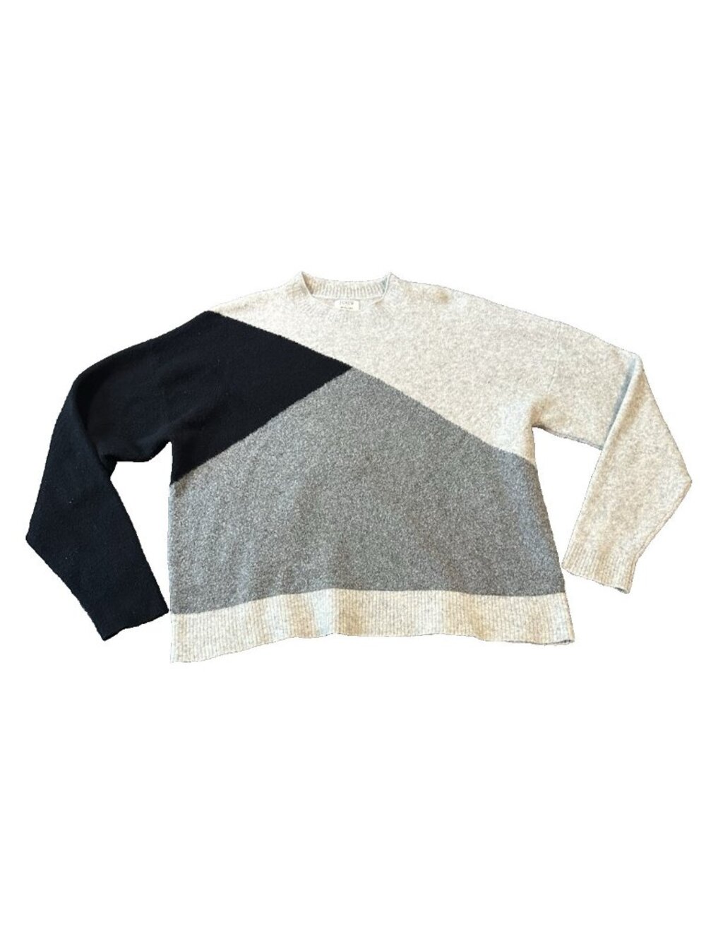 J. Crew Extra Soft Merino Wool‎ Blend Womens Sweater L Geometric Colorblock Cozy